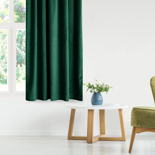 Draperie verde-închis dimout (semi-opacă) din catifea 140x245 cm Eyelets – Restilo