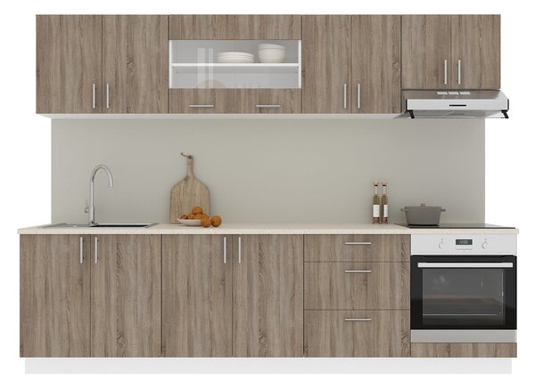 Set haaus V22, Stejar Sonoma Inchis/Alb, Blat Thermo 28 mm, L 280 cm