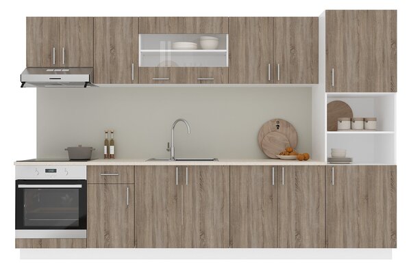 Set haaus V30, Stejar Sonoma Inchis/Alb, Blat Thermo 28 mm, L 320 cm