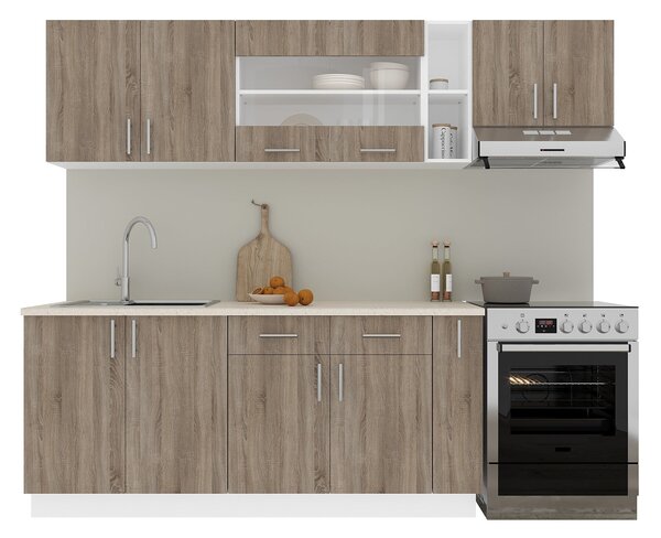 Set haaus V16, Stejar Sonoma Inchis/Alb, Blat Thermo 28 mm, L 240 cm
