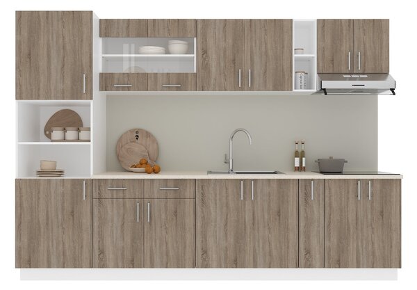 Set haaus V26, Stejar Sonoma Inchis/Alb, Blat Thermo 28 mm, L 300 cm