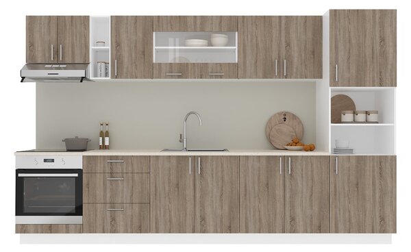 Set haaus V31, Stejar Sonoma Inchis/Alb, Blat Thermo 28 mm, L 340 cm
