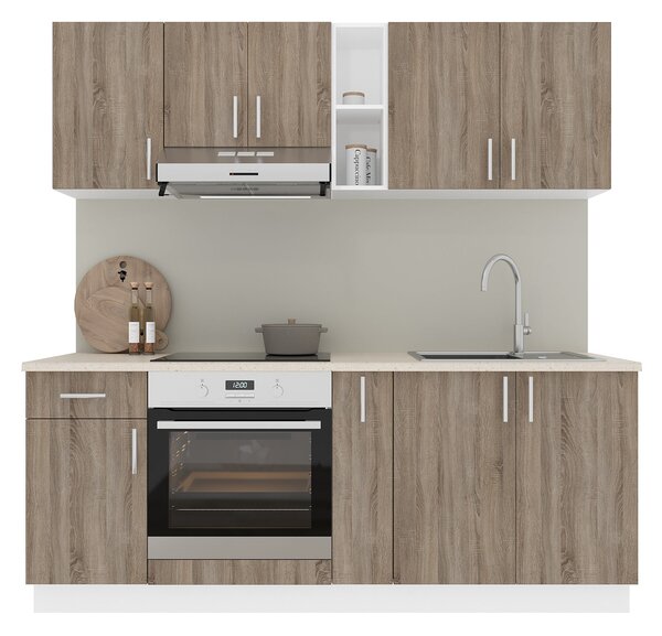 Set haaus V11, Stejar Sonoma Inchis/Alb, Blat Thermo 28 mm, L 200 cm