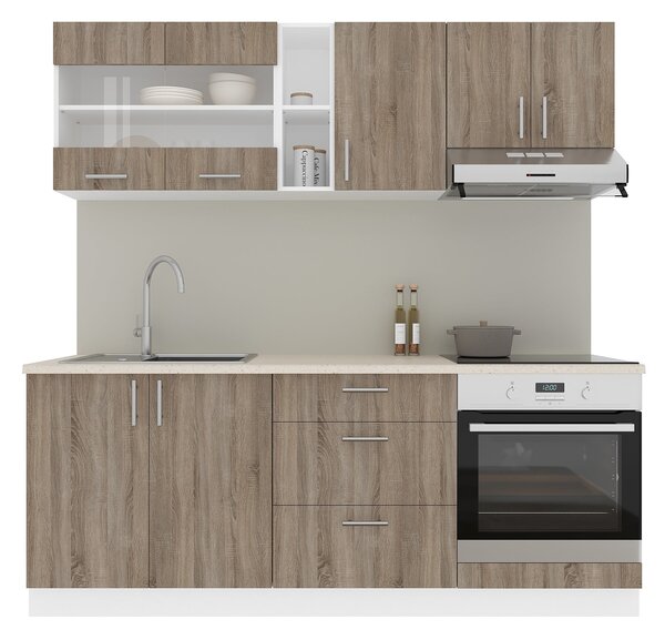 Set haaus V12, Stejar Sonoma Inchis/Alb, Blat Thermo 28 mm, L 200 cm