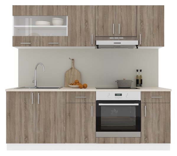 Set haaus V13, Stejar Sonoma Inchis/Alb, Blat Thermo 28 mm, L 220 cm