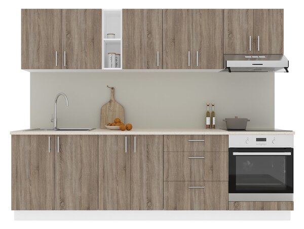 Set haaus V18, Stejar Sonoma Inchis/Alb, Blat Thermo 28 mm, L 260 cm