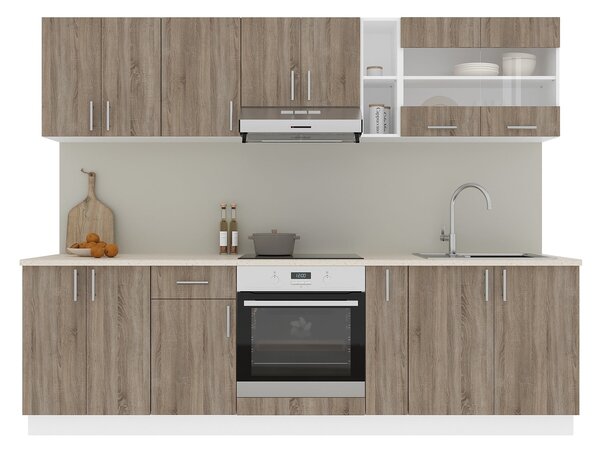 Set haaus V19, Stejar Sonoma Inchis/Alb, Blat Thermo 28 mm, L 260 cm