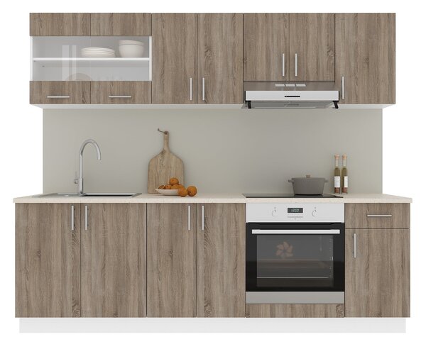 Set haaus V15, Stejar Sonoma Inchis/Alb, Blat Thermo 28 mm, L 240 cm
