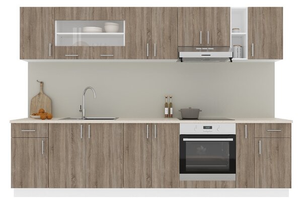 Set haaus V25, Stejar Sonoma Inchis/Alb, Blat Thermo 28 mm, L 300 cm
