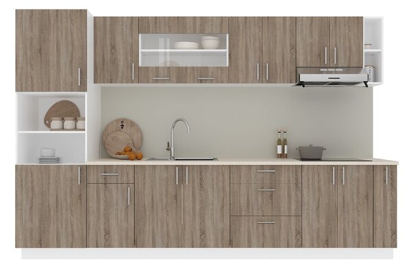 Set haaus V29, Stejar Sonoma Inchis/Alb, Blat Thermo 28 mm, L 320 cm