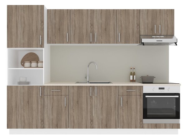 Set haaus V24, Stejar Sonoma Inchis/Alb, Blat Thermo 28 mm, L 280 cm