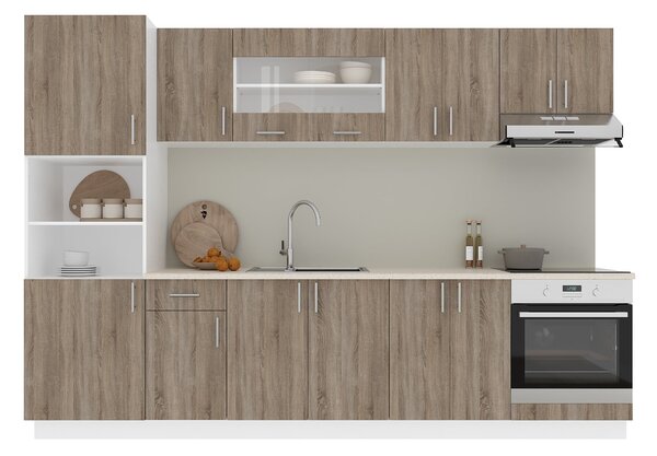 Set haaus V27, Stejar Sonoma Inchis/Alb, Blat Thermo 28 mm, L 300 cm