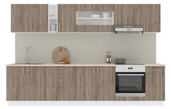 Set haaus V28, Stejar Sonoma Inchis/Alb, Blat Thermo 28 mm, L 320 cm