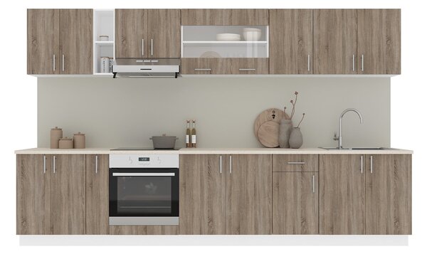 Set haaus V32, Stejar Sonoma Inchis/Alb, Blat Thermo 28 mm, L 340 cm