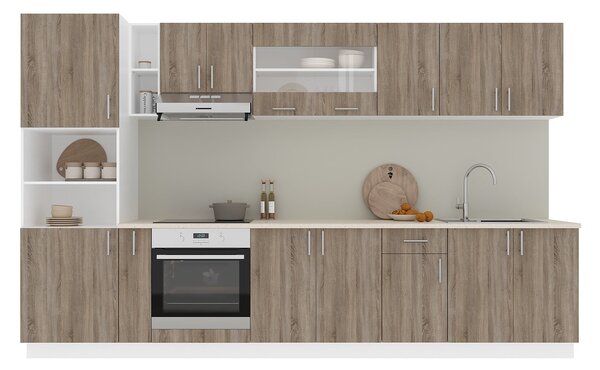 Set haaus V33, Stejar Sonoma Inchis/Alb, Blat Thermo 28 mm, L 340 cm