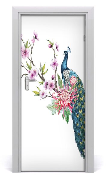 Autocolante pentru usi Peacock și flori