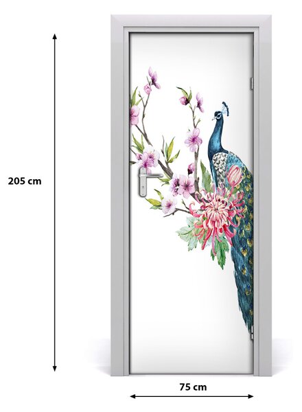 Autocolante pentru usi Peacock și flori