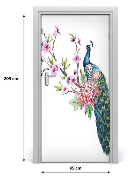 Autocolante pentru usi Peacock și flori