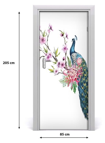 Autocolante pentru usi Peacock și flori