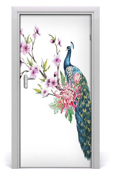Autocolante pentru usi Peacock și flori