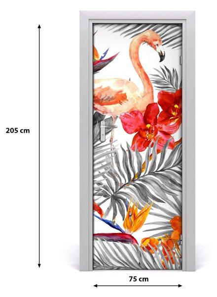 Autocolante pentru usi Flamingos și flori