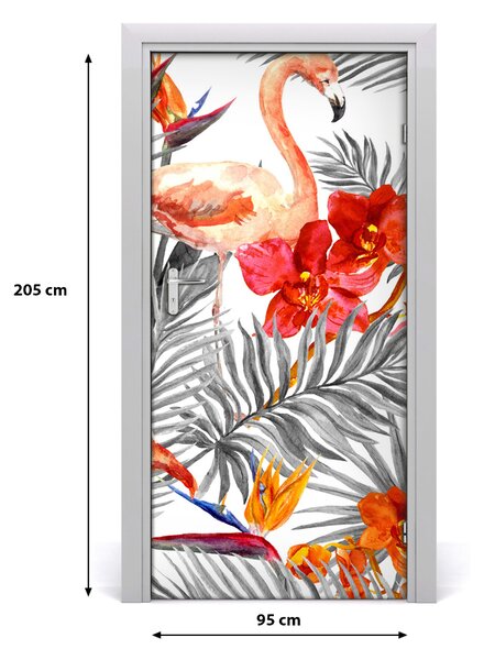 Autocolante pentru usi Flamingos și flori