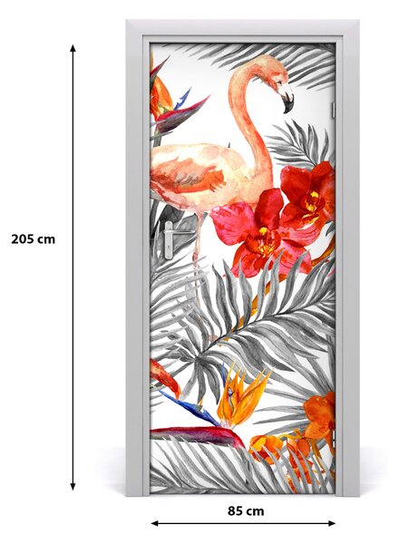 Autocolante pentru usi Flamingos și flori