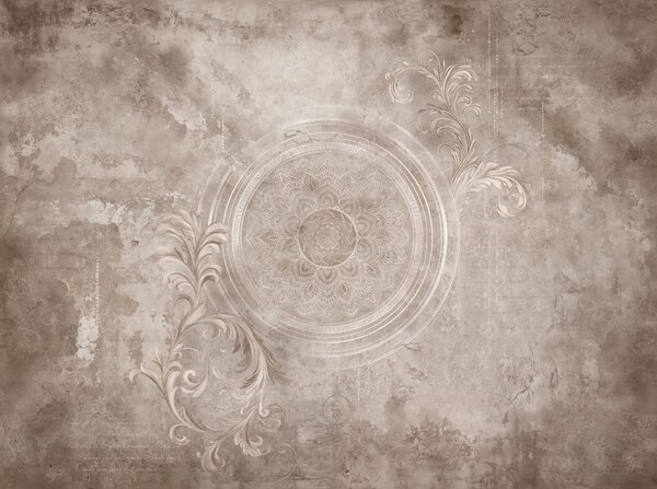 Tapet Motiv circular decorativ pe un fundal texturat, Fototapet în stil vintage, w05727 : Uwalls.ro