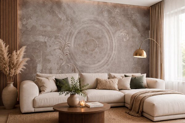 Tapet Motiv circular decorativ pe un fundal texturat, Fototapet în stil vintage, w05727 : Uwalls.ro