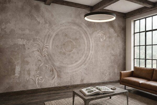 Tapet Motiv circular decorativ pe un fundal texturat, Fototapet în stil vintage, w05727 : Uwalls.ro