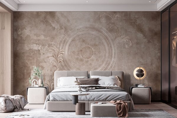 Tapet Motiv circular decorativ pe un fundal texturat, Fototapet în stil vintage, w05727 : Uwalls.ro