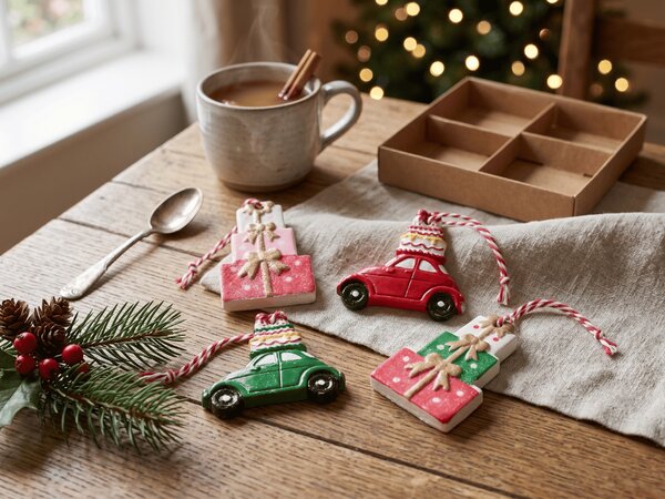 Set de 4 ornamente de Craciun CHRISTMAS CAR 6 cm