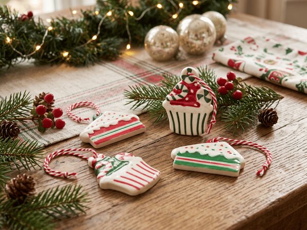 Set 4 piese ornamente de Craciun CHRISTMAS PATISSERIE 6 cm