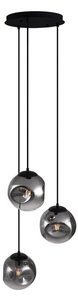 Plafonieră Suspendată Art Deco Neagră cu Sticlă Fumurie 3 Lumini - Douglass