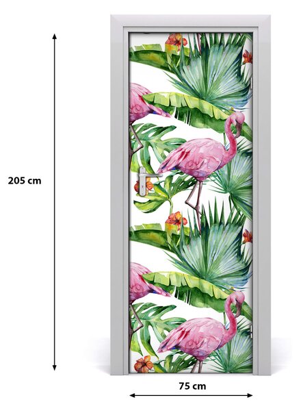 Autocolante pentru usi Frunze și flamingo