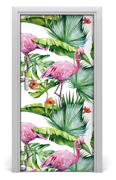 Autocolante pentru usi Frunze și flamingo