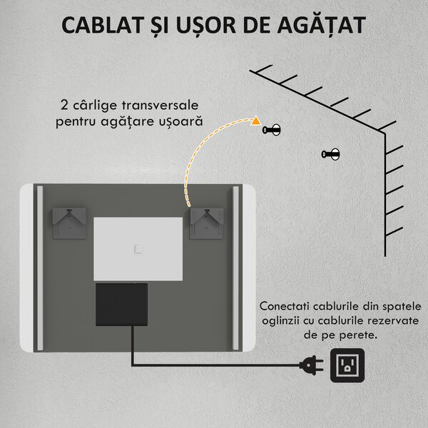 Kleankin Oglindă Iluminată LED pentru Baie, Oglindă de Machiaj Reglabilă, 70x50 cm, Eleganță și Funcționalitate | Aosom Romania