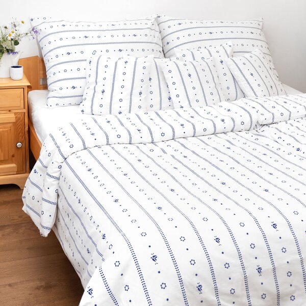 Goldea lenjerie de pat 100% bumbac - folclor alb 140 x 200 și 50 x 70 cm