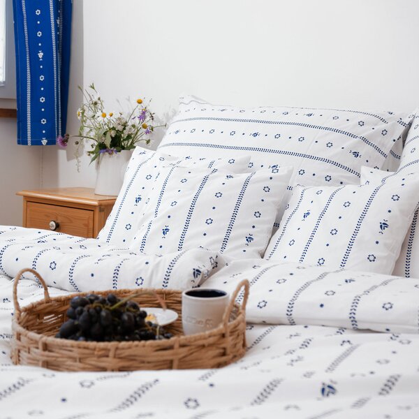 Goldea lenjerie de pat 100% bumbac - folclor alb 140 x 200 și 50 x 70 cm