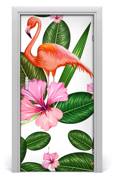 Autocolante pentru usi Flamingos și flori