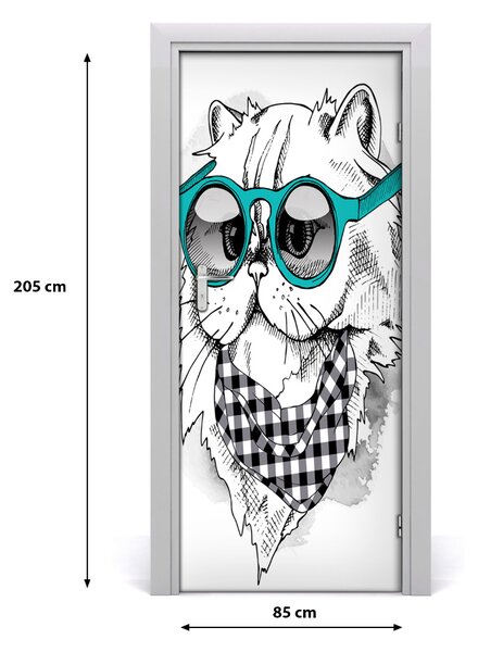 Autocolante pentru usi Cat cu ochelari