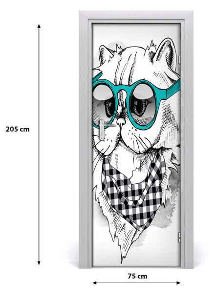 Autocolante pentru usi Cat cu ochelari