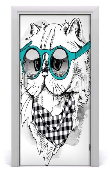 Autocolante pentru usi Cat cu ochelari