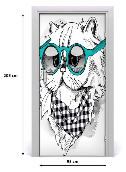 Autocolante pentru usi Cat cu ochelari