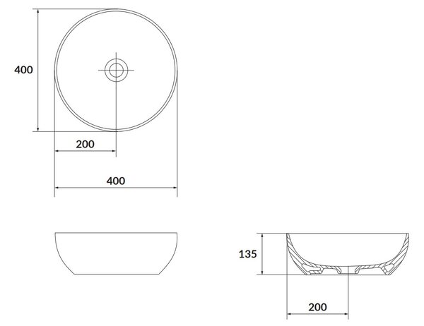 Cersanit Larga, chiuveta rotunda blat 40x40 cm, antracit mat, K677-019
