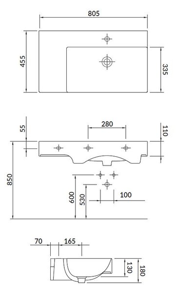 Cersanit Inverto mobilier/chiuvetă blat 80,5 x 45,5 cm, cu preaplin stânga, Alb, K671-016