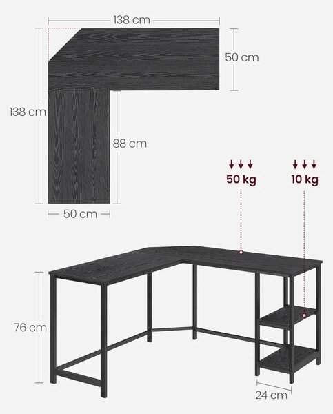 Birou, Vasagle, Negru, 138x138x76 cm