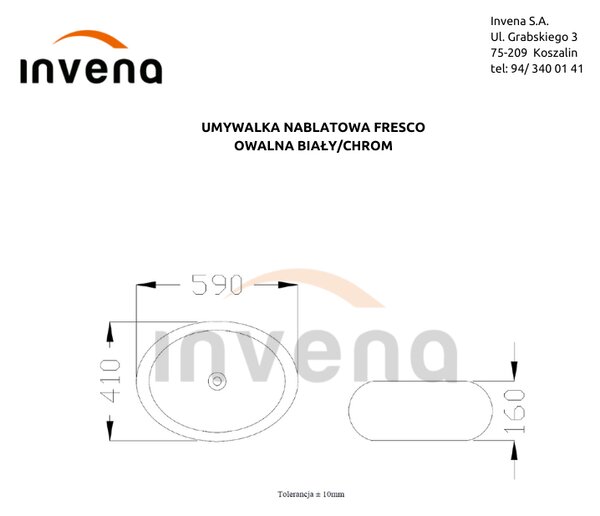 Invena Fresco, chiuveta blat 59x41x15 cm, alb-argintiu, INV-CE-31-001-W