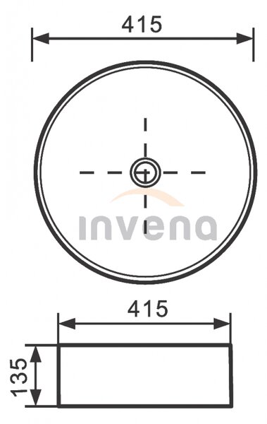 Invena Kos, chiuveta blat ceramica 415x415x135 mm, alb lucios, INV-CE-38-001-C