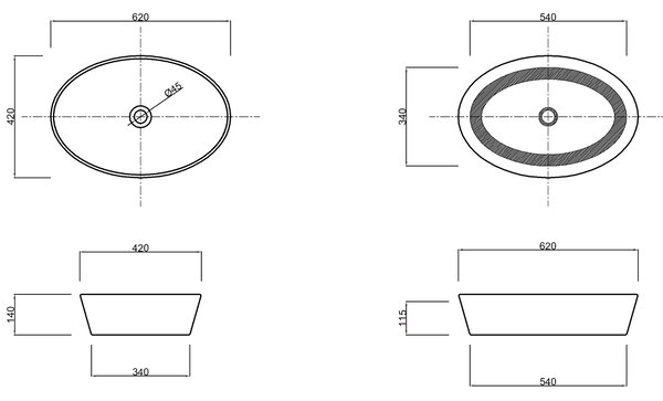 Invena Kafe, chiuveta blat 620x420x140 mm, imitatie piatra-bej mat, INV-CE-62-721-C